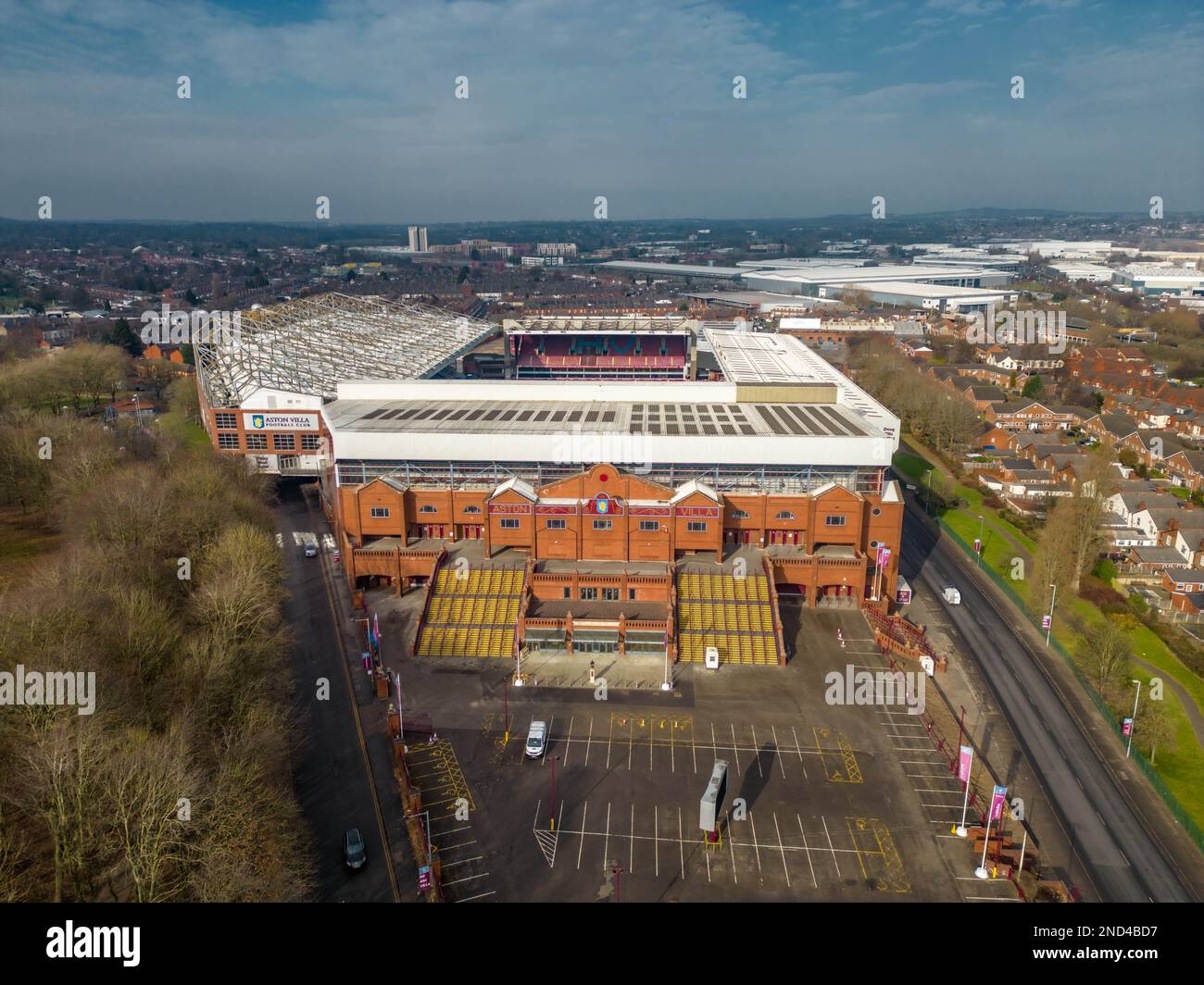 Aston Villa FC Football Club  Stadium Villa Park from the Air, Birds eye view from a aerial drone Stock Photo