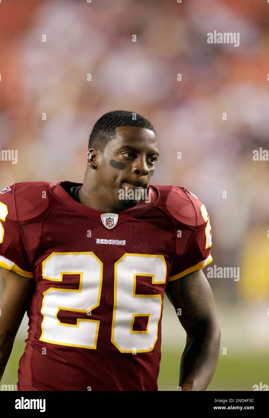 Washington Redskins' running back Clinton Portis stretches before Redskins  game against the Dallas Cowboys at FedEx Field in Landover, Maryland on  September 12, 2010. The Redskins defeated the Cowboys 13-7. UPI/Kevin  Dietsch