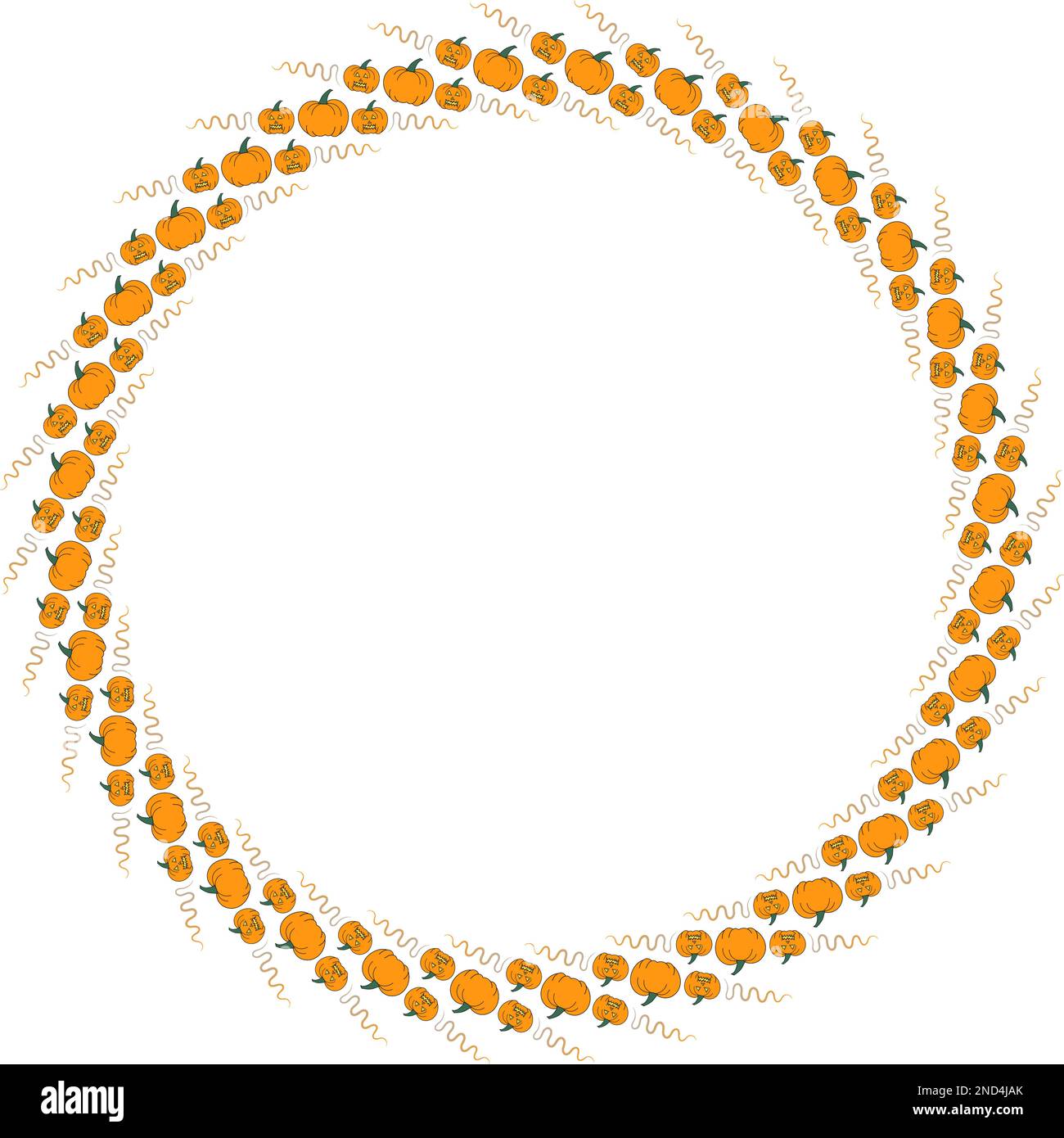Orange circle border with Halloween and Thanksgiving pumpkins on transparent background Stock Vector