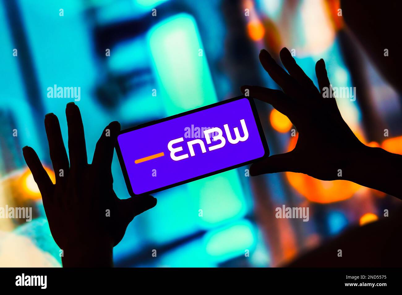 In this photo illustration, the EnBW (Energie Baden-Württemberg AG) logo is seen displayed on a smartphone. Stock Photo