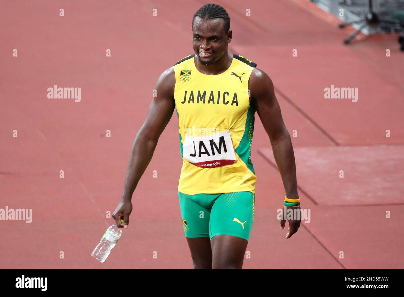 AUG 06, 2021 - Tokyo, Japan: Jevaughn Minzie of Jamaica in the Athletics Men's 4 x 100m Relay Final at the Tokyo 2020 Olympic Games (Photo: Mickael Chavet/RX) Stock Photo