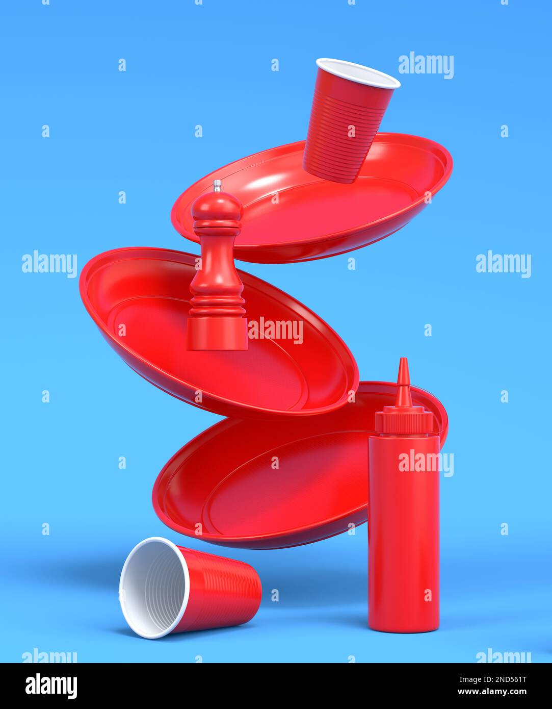 Set of disposable utensils like plate, folk, spoon,knife and cup on