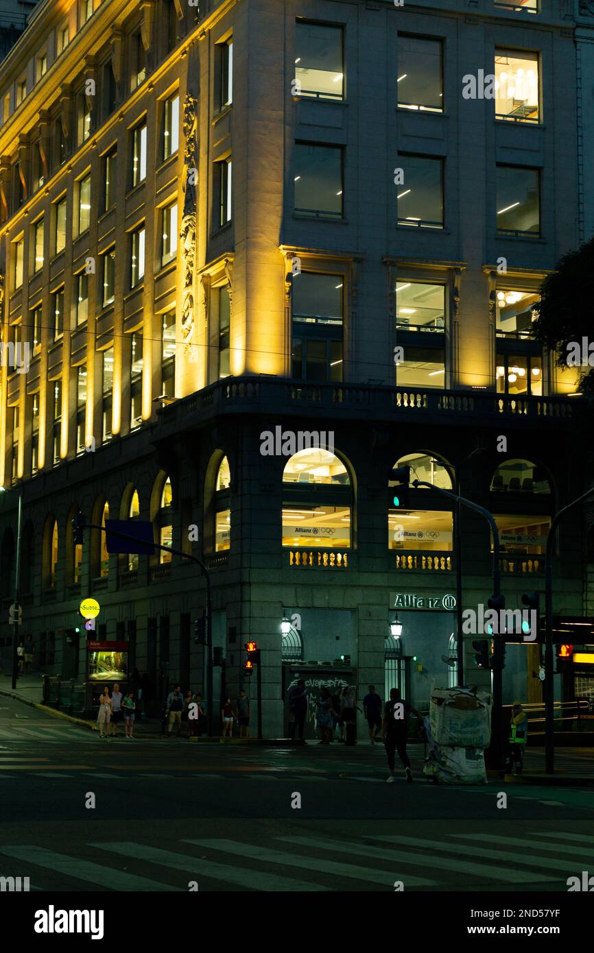 Street and architecture at night, Buenos Aires Stock Photo