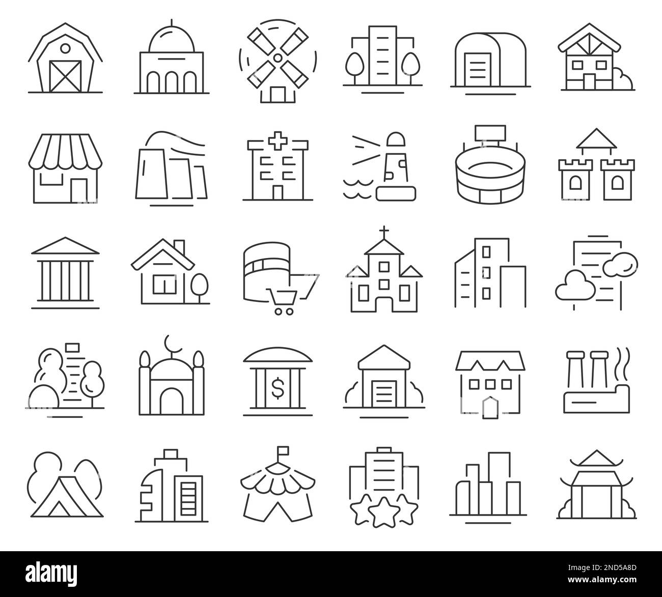 Buildings and architecture line icons collection. Thin outline icons pack. Vector illustration eps10 Stock Vector