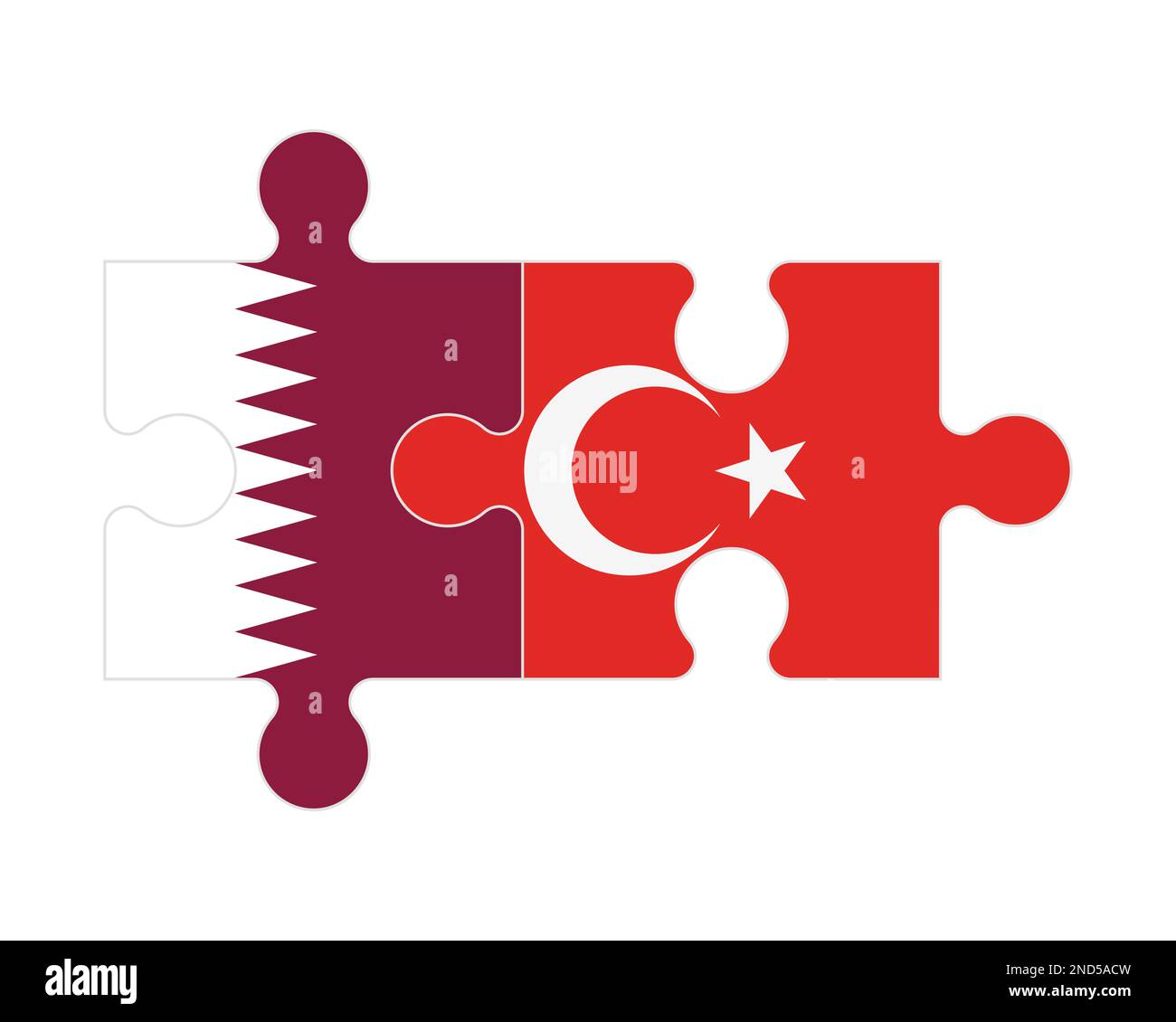 Connected puzzle of flags of Qatar and Turkey, vector Stock Vector