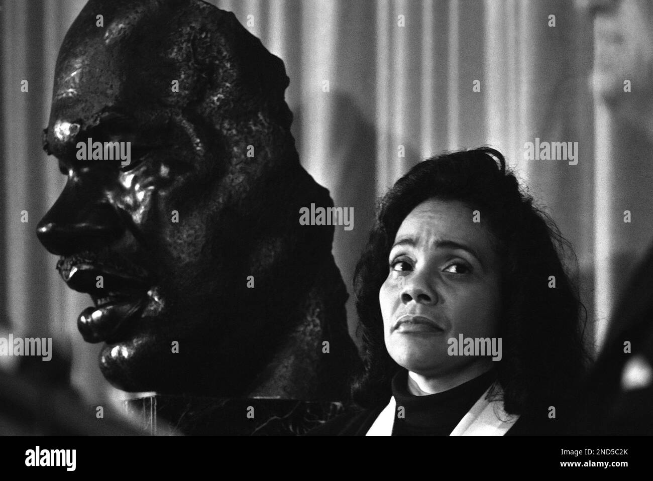Coretta Scott King, widow of Dr. Martin Luther King Jr., stands beside ...