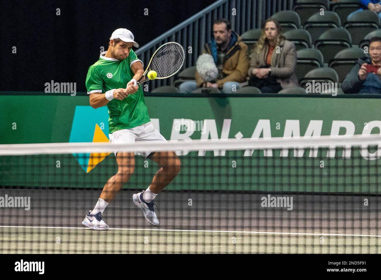 ROTTERDAM, THE NETHERLANDS - FEBRUARY 11 : Sidane Pontjodikromo of The  Netherlands in action during the qualification of the 50th ABN AMRO World  Tennis Tournement 2023 at Ahoy on February 11, 2023