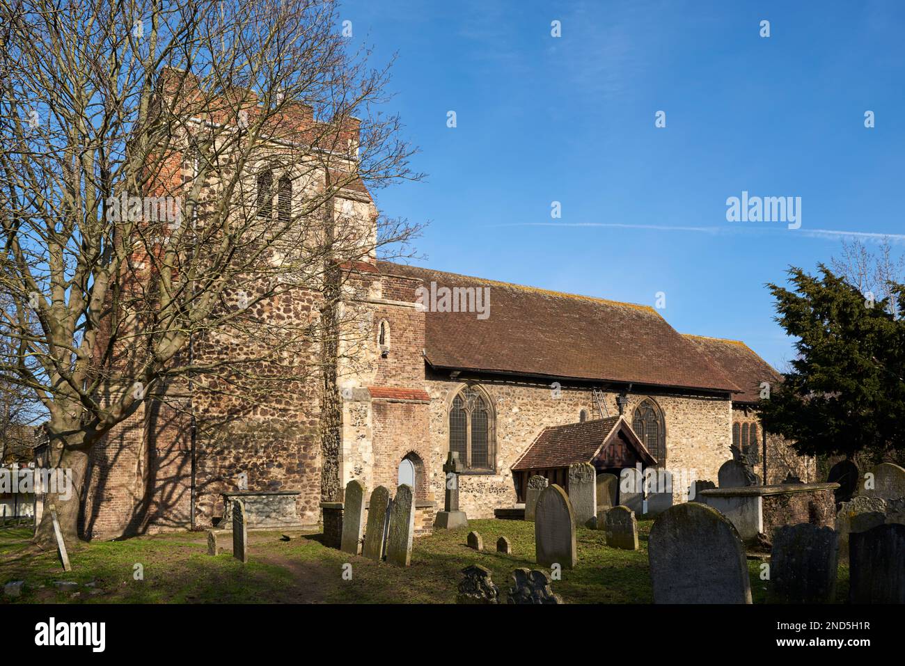The ancient Grade I listed church of St Mary Magdalene, East Ham, London UK Stock Photo