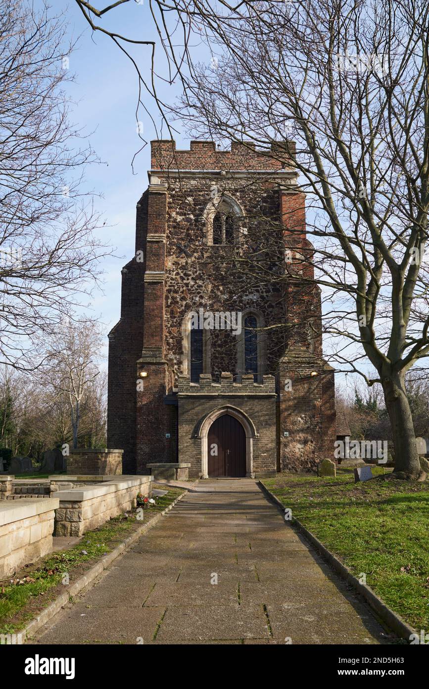 Entrance to the ancient church of St Mary Magdalene, East Ham, London UK Stock Photo