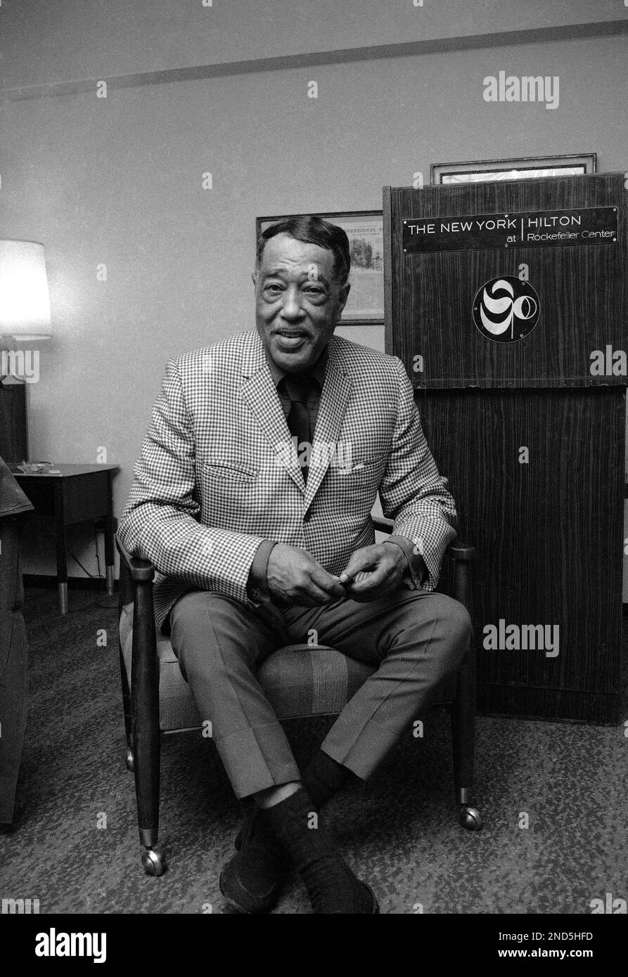 Duke Ellington, who will celebrate his 70th birthday, holds a news