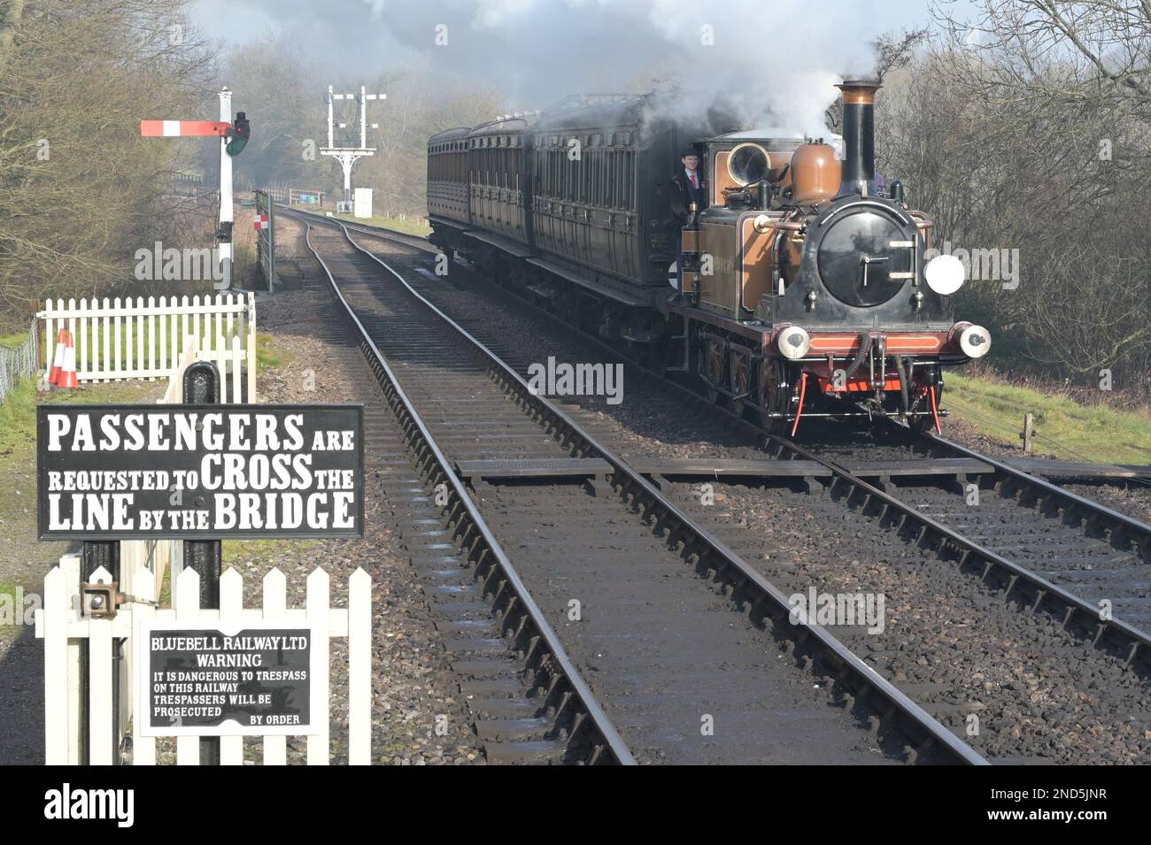 Fenchurch pulling coaches on The Bluebell railway. Stock Photo