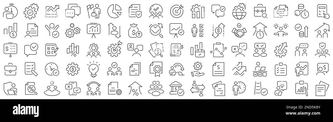 Set of workflow and audit line icons. Collection of black linear icons ...