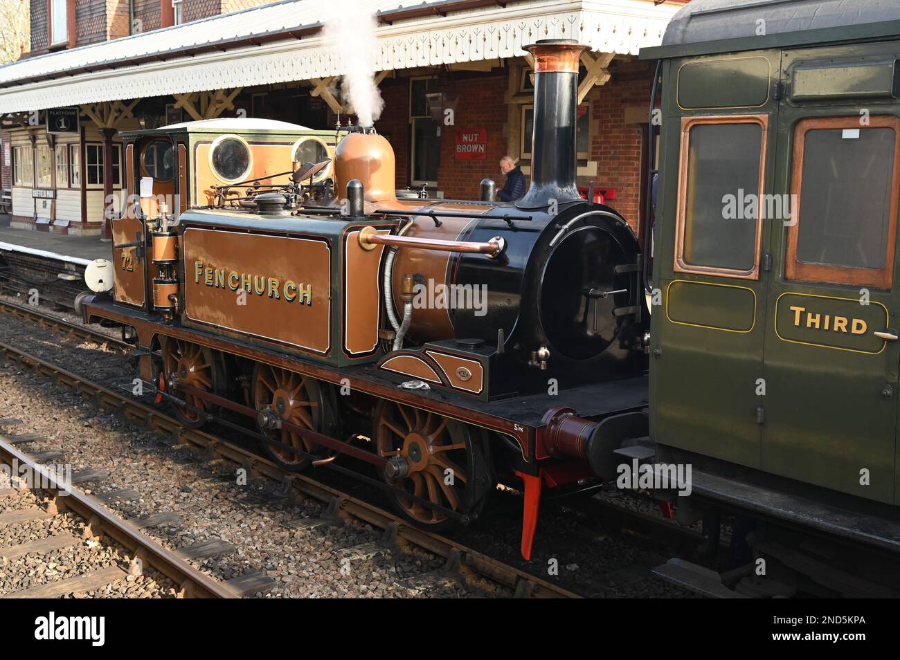 Fenchurch pulling coaches on The Bluebell railway. Stock Photo