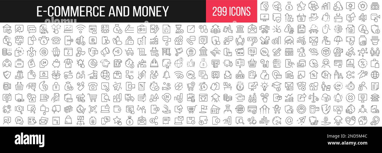 E-commerce and money linear icons collection. Big set of 299 thin line ...