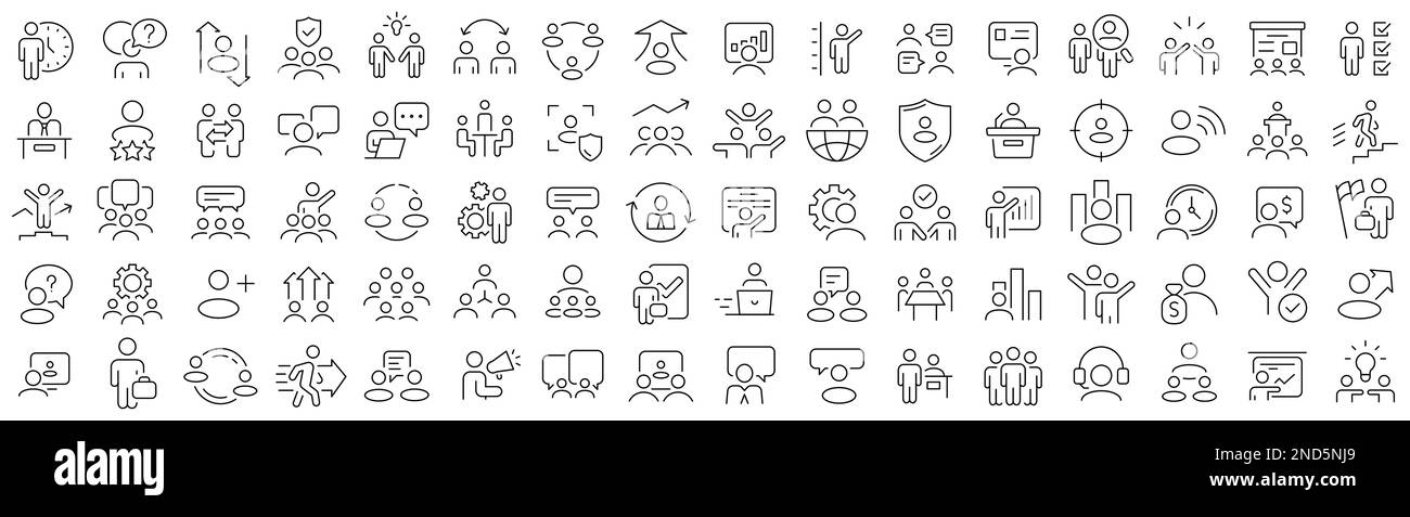 Set of people teamwork line icons. Collection of black linear icons ...