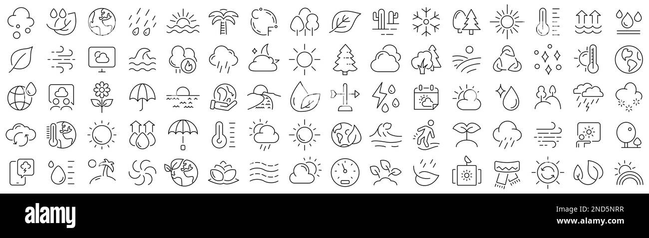Set of weather and nature line icons. Collection of black linear icons ...