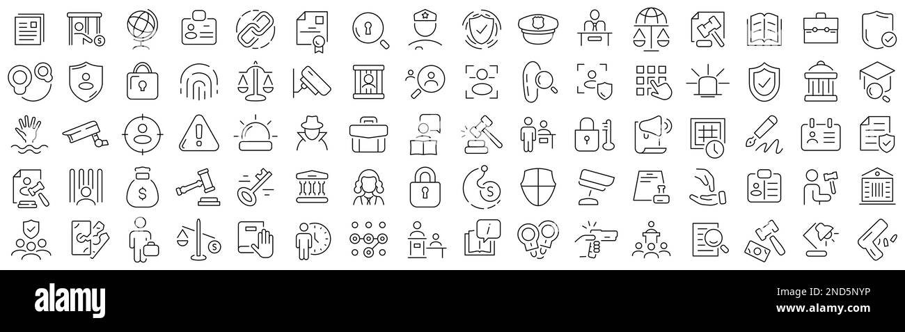 Set of law and justice line icons. Collection of black linear icons ...