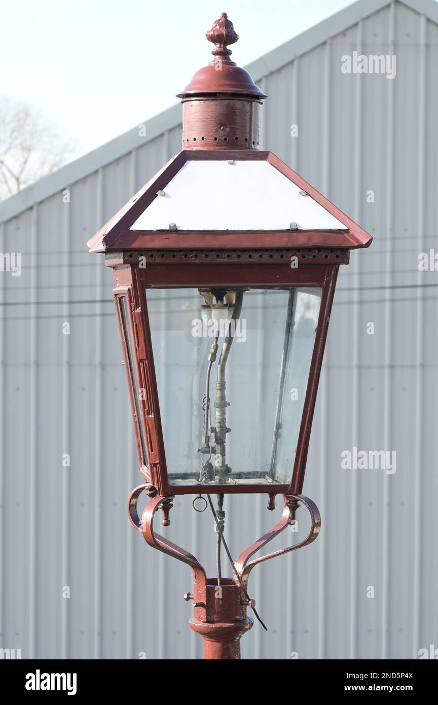 A Victorian gas mantle outdoor lamp. Stock Photo