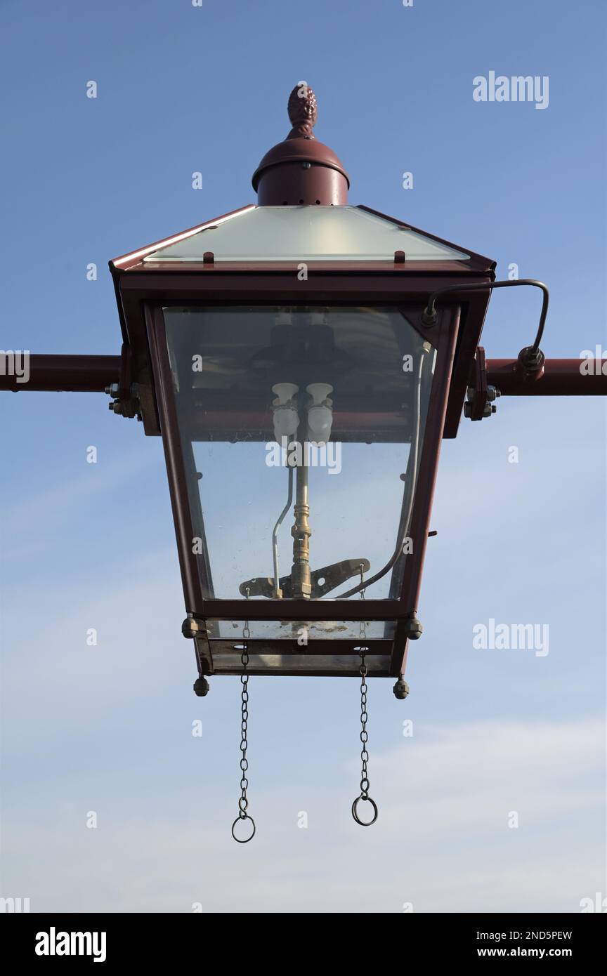 A Victorian gas mantle outdoor lamp. Stock Photo