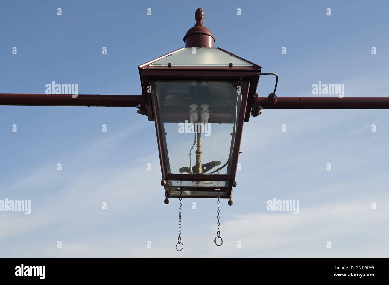A Victorian gas mantle outdoor lamp. Stock Photo