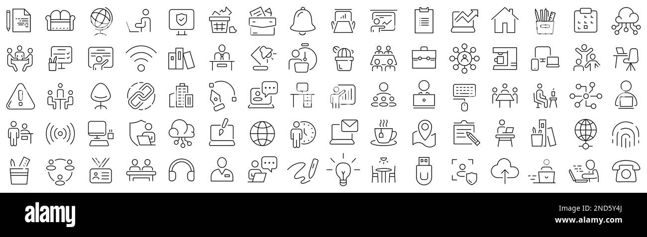 Set of office and coworking line icons. Collection of black linear icons Stock Vector