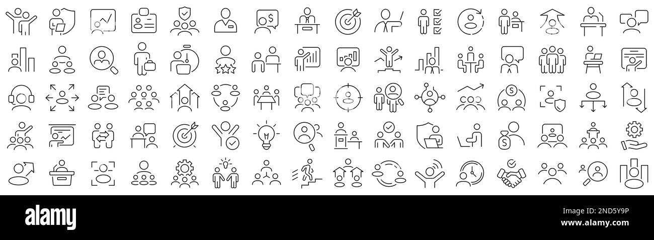 Set of business people line icons. Collection of black linear icons ...