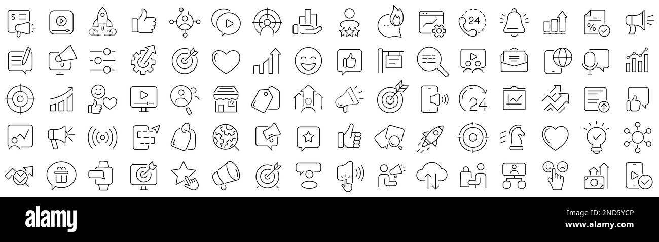 Set of advertising and promotion line icons. Collection of black linear ...