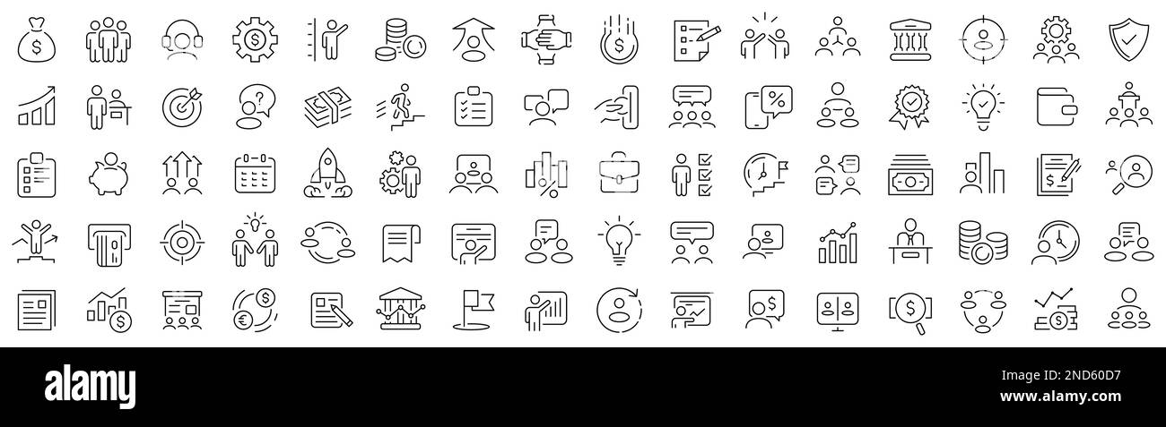 Set of teamwork and business line icons. Collection of black linear ...