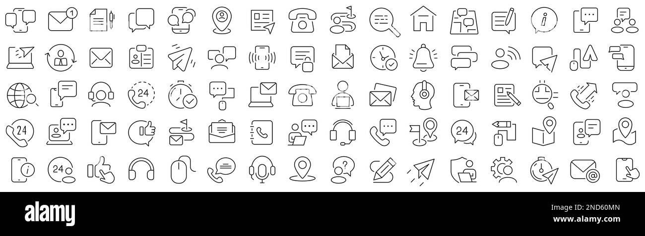 Set of contact us line icons. Collection of black linear icons Stock ...