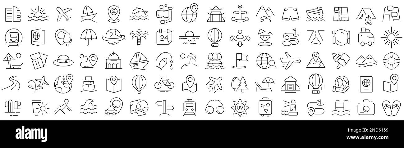 Set of travel and tourism line icons. Collection of black linear icons ...