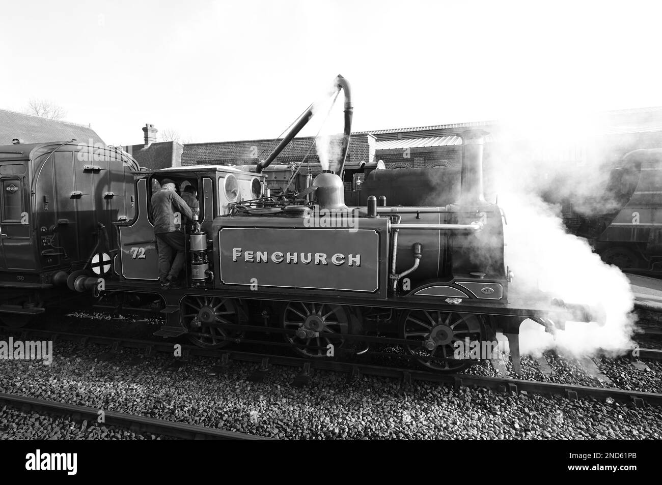 Fenchurch a Terrier locomotive taking water at Sheffield Park station. Stock Photo