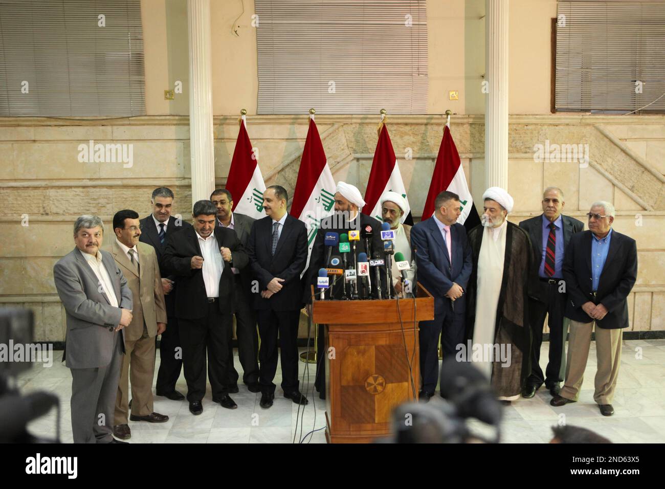 The Iraqi National Alliance members after their meeting in Baghdad
