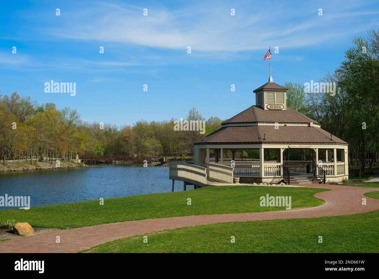 Berea, OH, USA MAY 9, 2022 The Stanley J. Trupow Gazebo in Coe Lake