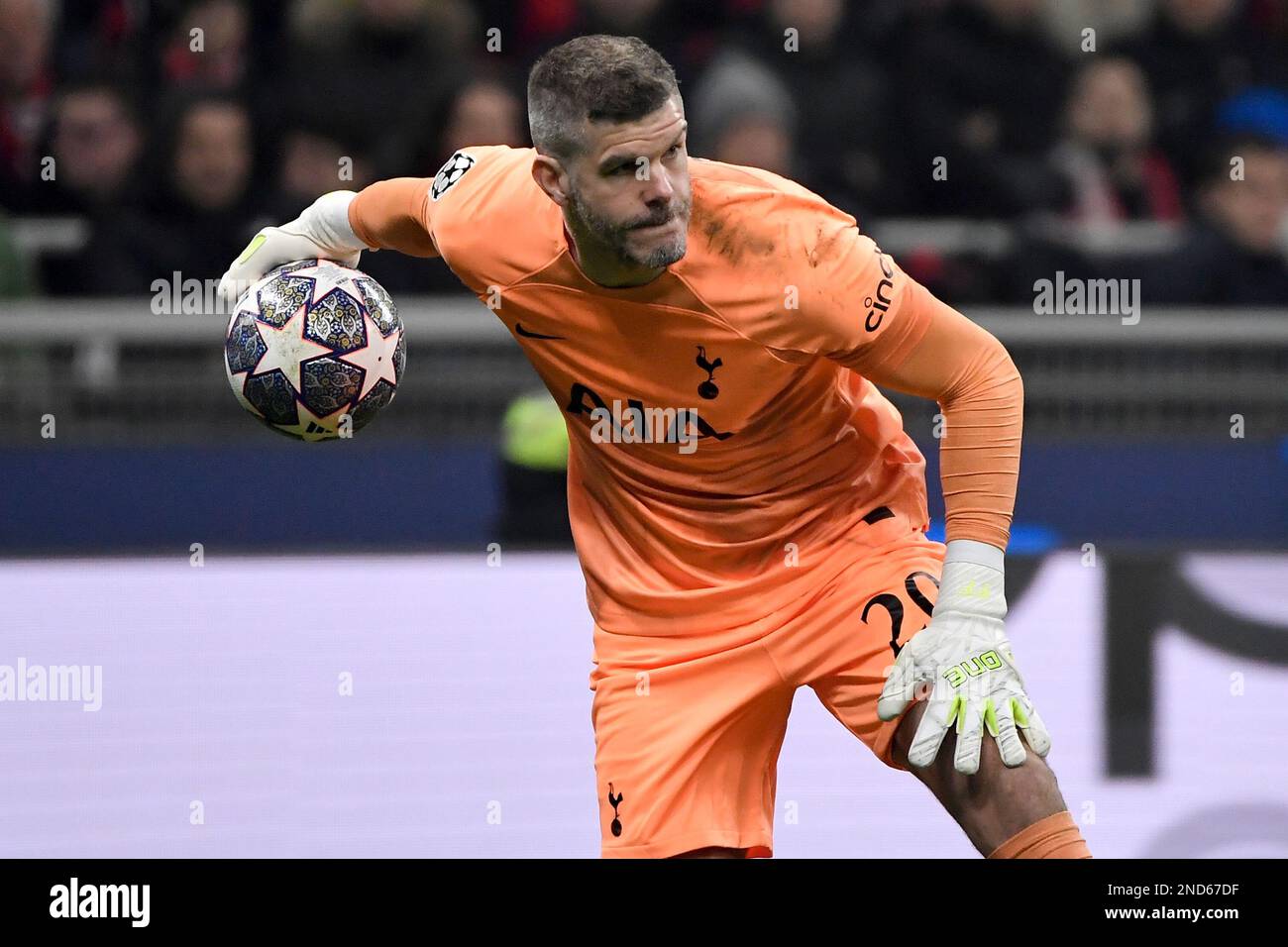 Fraser Forster of Tottenham Hotspur in action during the Uefa Champions League football match between AC Milan and Tottenham Hotspur at San Siro stadi Stock Photo