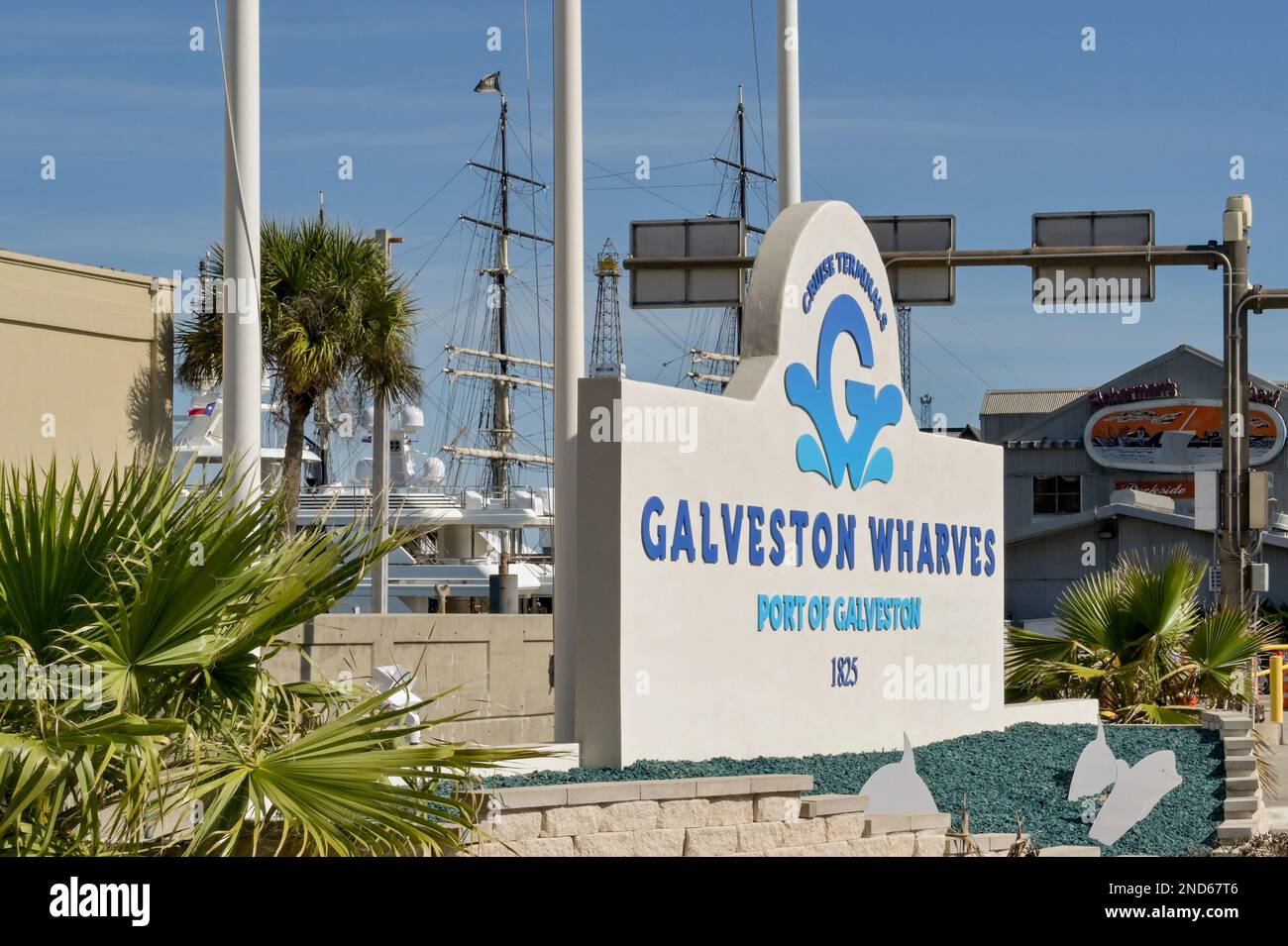 Galveston, Texas February 2023 Sign outside the cruise terminals in