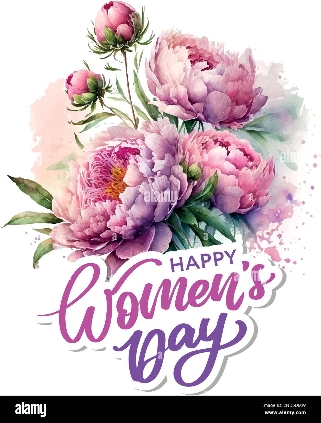 Vector stock flower illustration, Pink peony on a white background ...