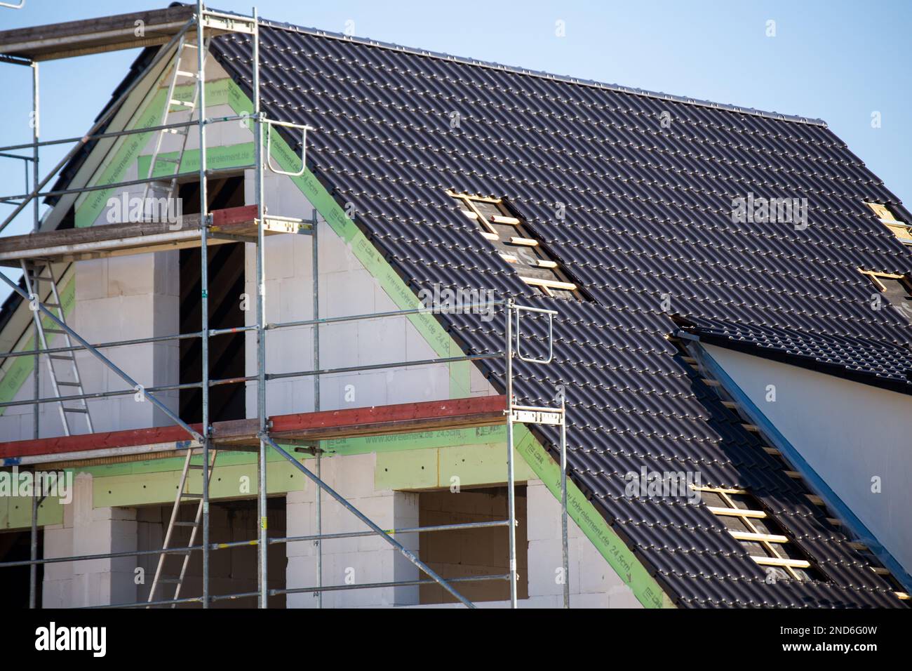 New single-family house under construction in Waldsee (Palatinate) Stock Photo