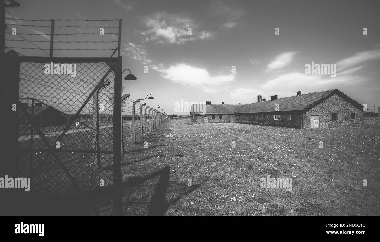 Poland, Auschwitz - April 18, 2014: Birkenau, German Nazi concentration and extermination camp Stock Photo