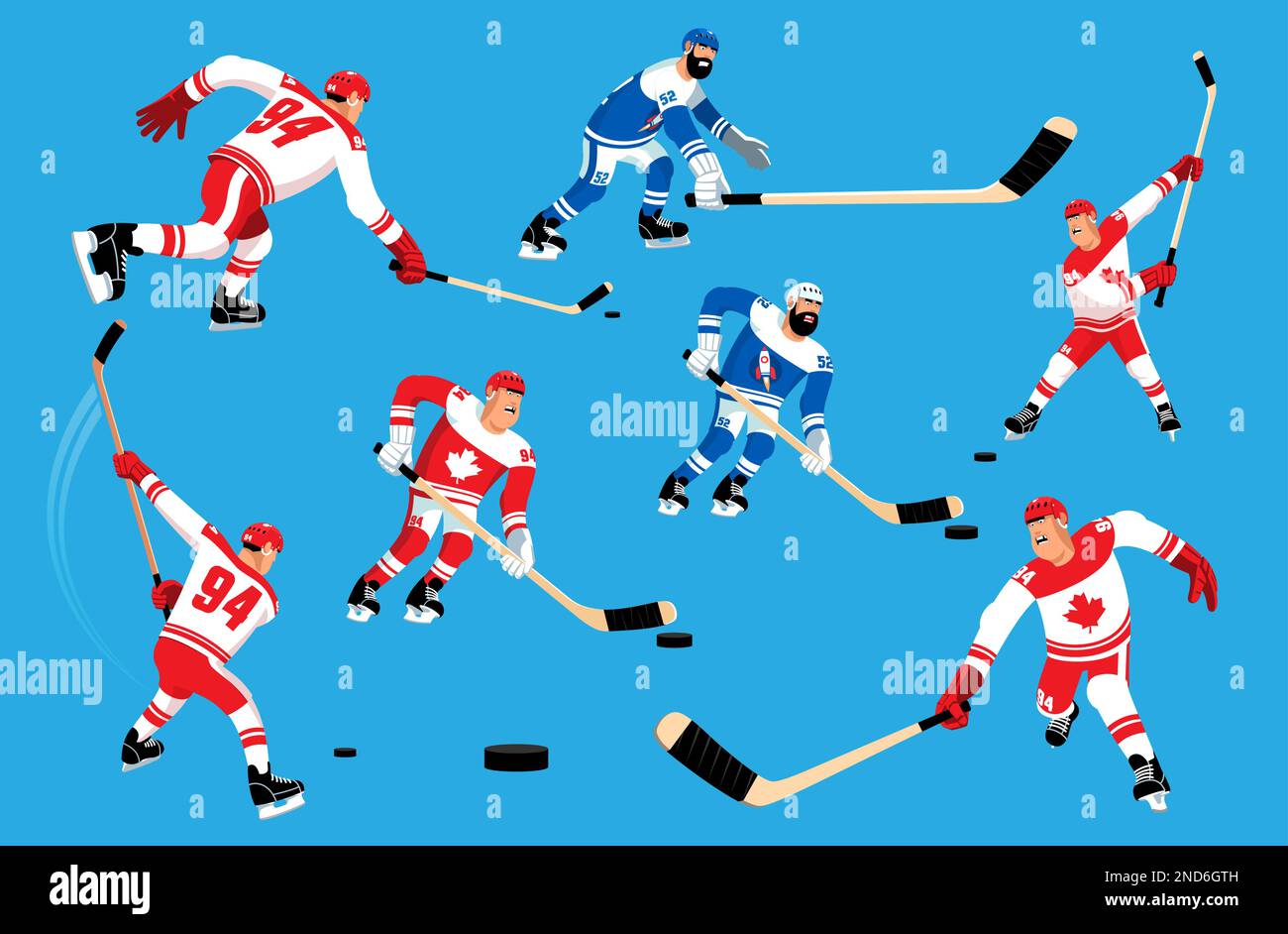 Set of cartoon hockey players in various poses Stock Vector Image & Art