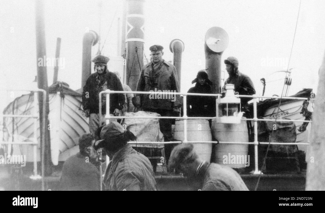 Miss Louise A. Boyd and Captain Riiser-Larsen on the deck of “Hobby ...