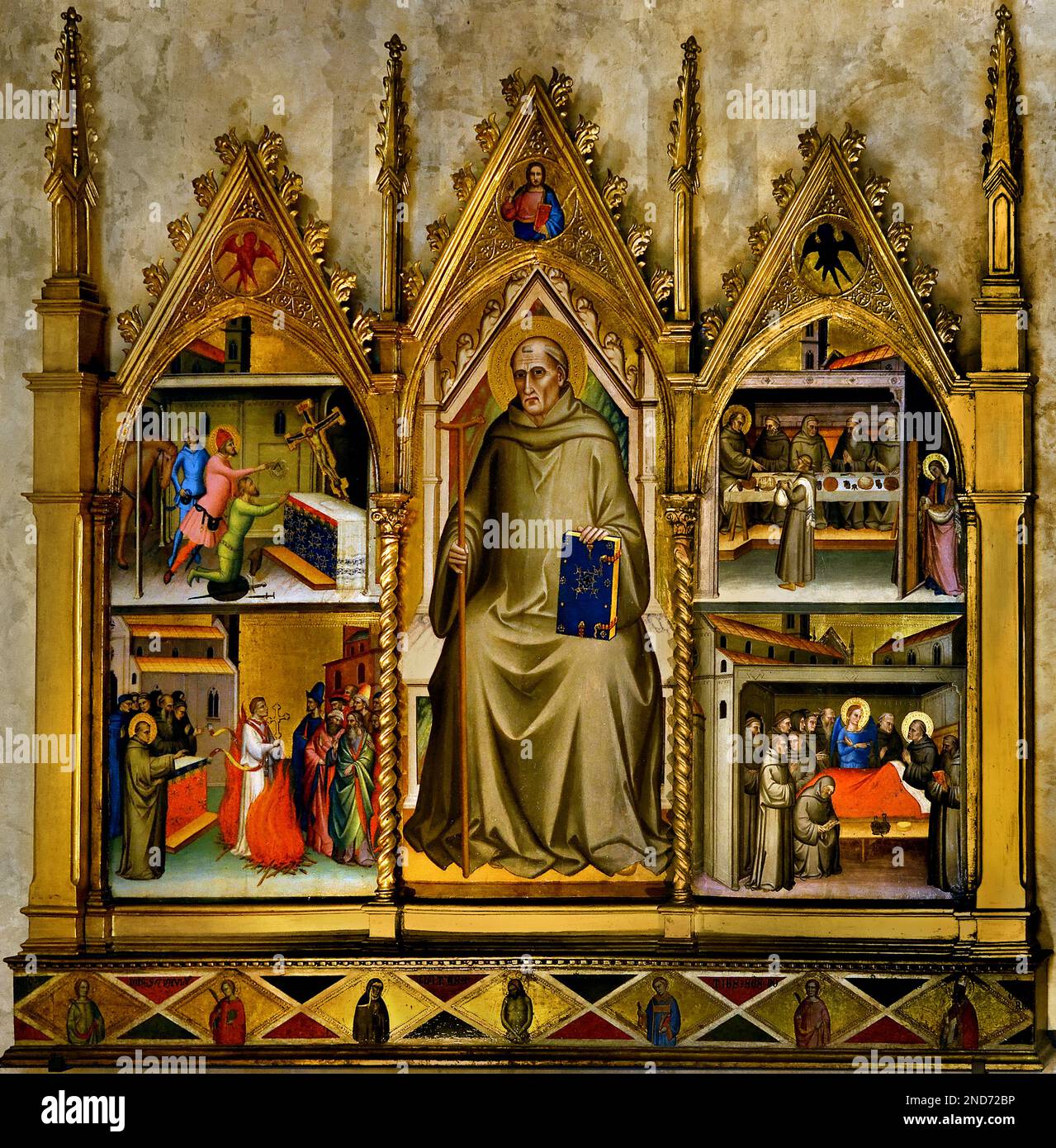 St John Gualberto, entroned with te Four Stories of his Live, 1370, by Giovanni Del Biondo, 1356-1398, 14th Century, Florence Fine Art Museum, Italy, Italian, Stock Photo
