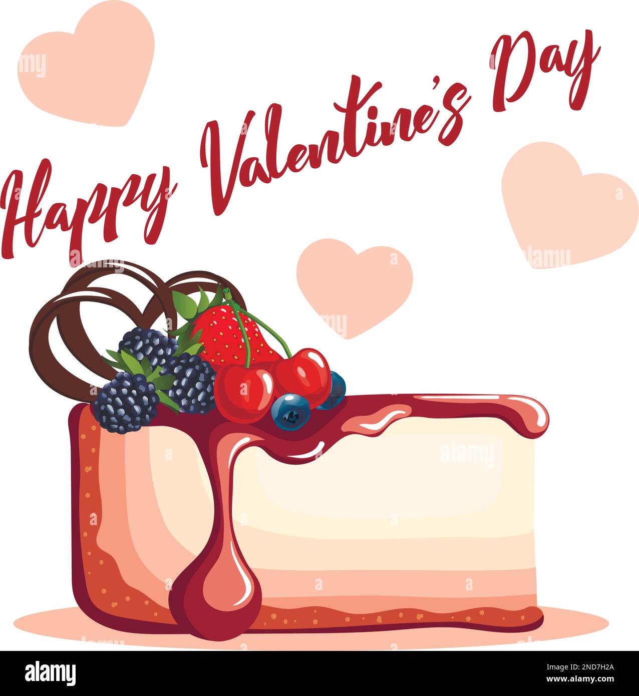 Piece of fruit cheesecake, happy valentines day vector greeting card Stock Vector