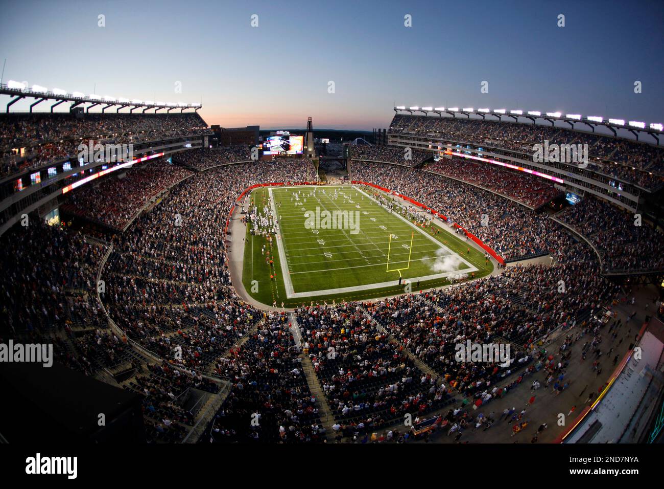 Gillette Stadium is seen during an NFL preseason football game between the  New England Patriots and New York Giants, Thursday, Sept. 1, 2011, in  Foxborough, Mass. (AP Photo/Stew Milne Stock Photo - Alamy