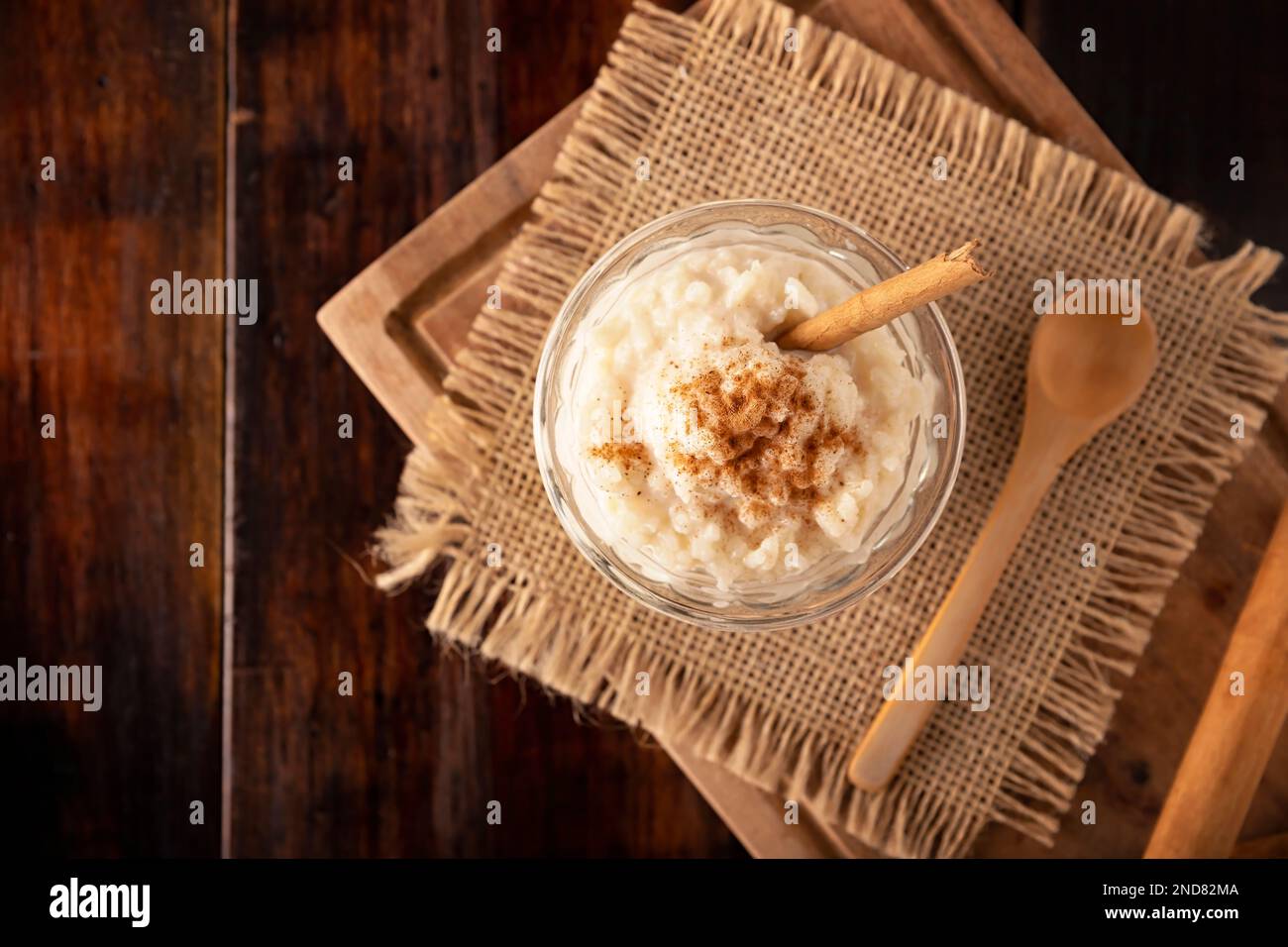 Rice pudding. Sweet dish made by cooking rice in milk and sugar, some