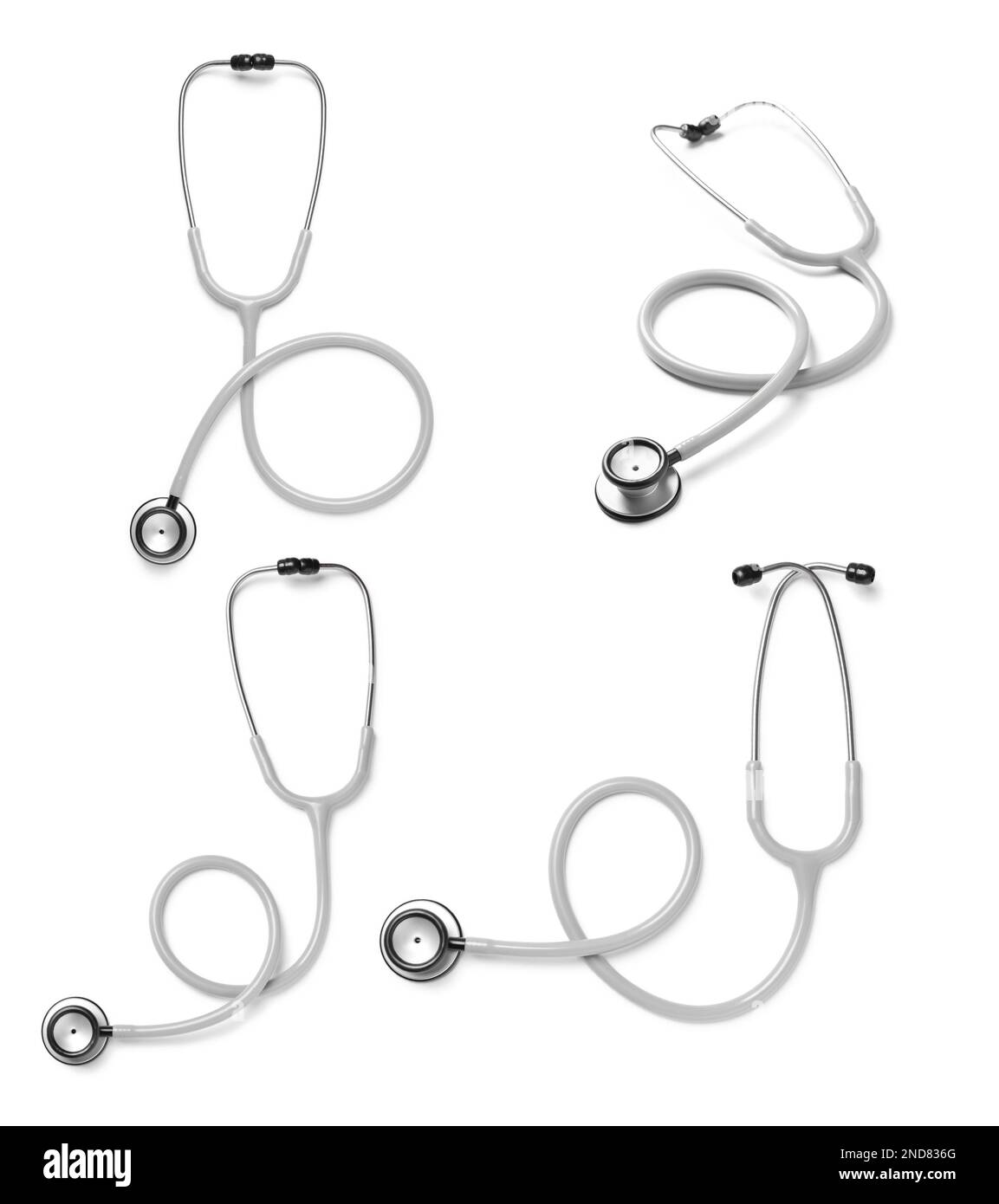 Set with stethoscopes on white background Stock Photo - Alamy