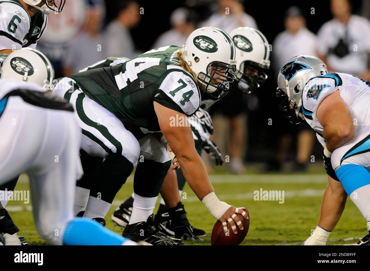New York Jets center Nick Mangold is shwon during an NFL football game ...
