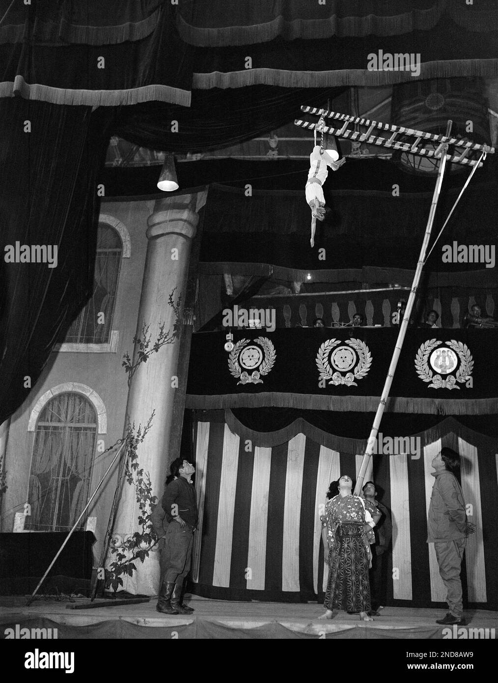 A combination juggling and aerial act, in the Japanese circus in ...