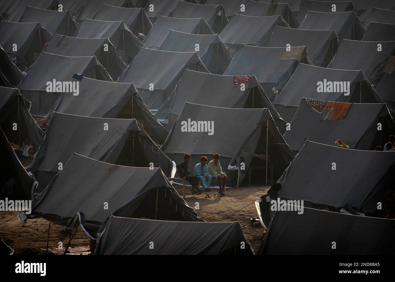 Tents are set up at a camp for Pakistani families displaced by floods