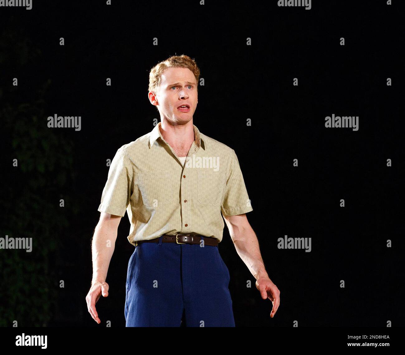 Charles Aitken (Chris Keller) in ALL MY SONS by Arthur Miller at the Open Air Theatre, Regent's Park, London NW1  20/05/2014  design: Lizzie Clachan  lighting: Guy Hoare  director: Timothy Sheader Stock Photo