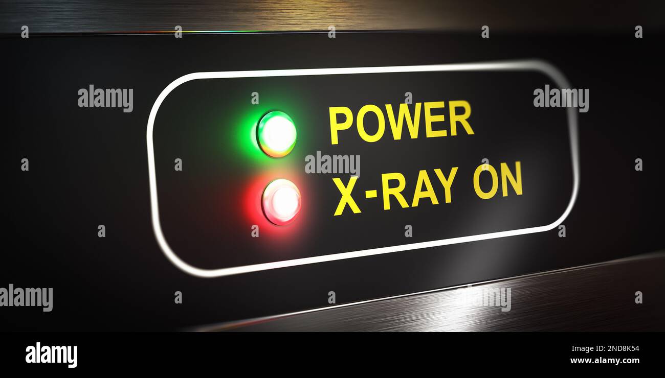 Control panel with power and X-Ray radiations indicator illuminated. 3D illustration. Stock Photo